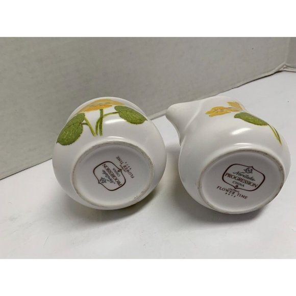 Noritake Progression Flower Time 9072 Creamer & Sugar Dish With Lid Yellow green - Picture 5 of 5